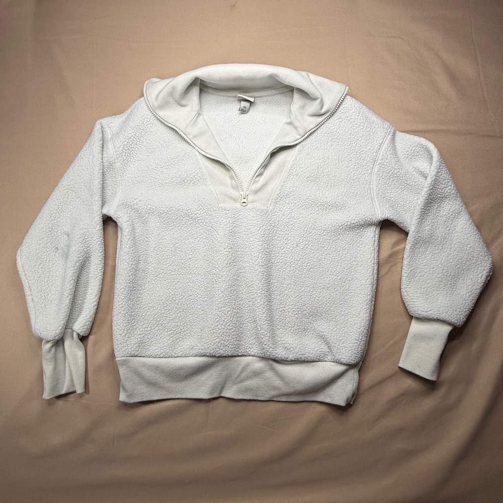 A New Day Cream Sherpa Fleece Quarter Zip Pullover Sweatshirt XS